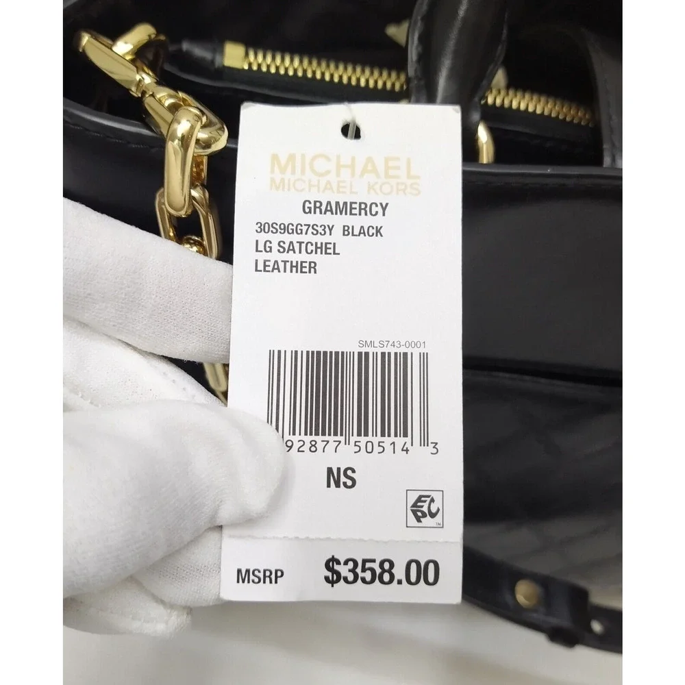 Michael Kors Gramercy Black Leather Lock Double Satchel Shoulder Bag - $358